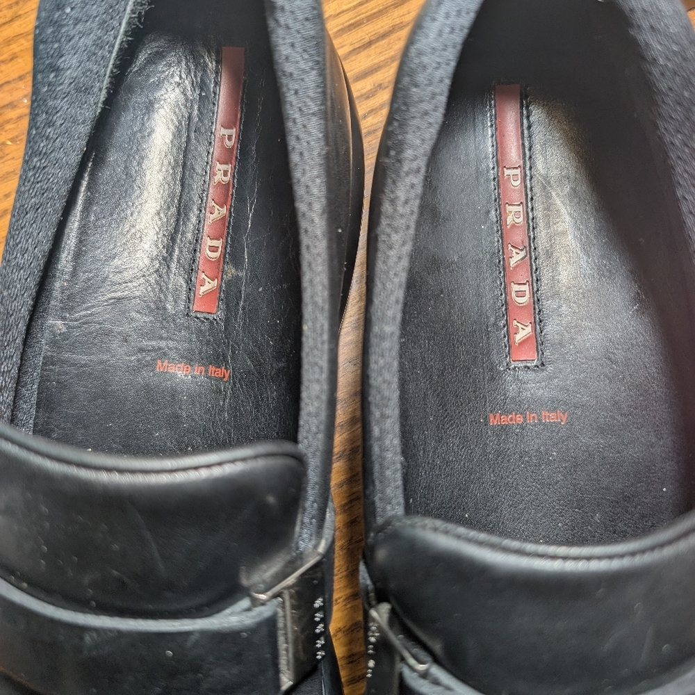 Prada Black Leather Slip-On Loafers with Moccasin Toe - Picture 10 of 11